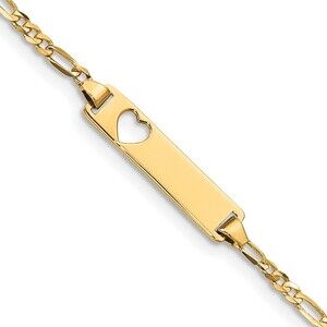 14k Yellow Gold Cut-out Heart Figaro Link Id Bracelet